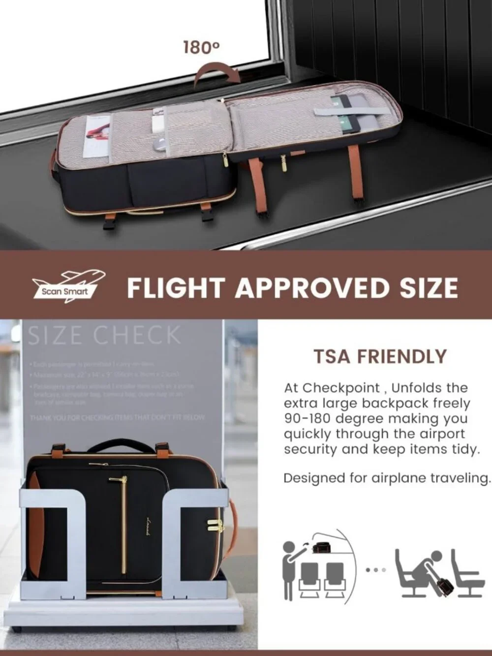 Versatile 40L Travel Backpack for Women & Men, Airline Approved Carry-On
